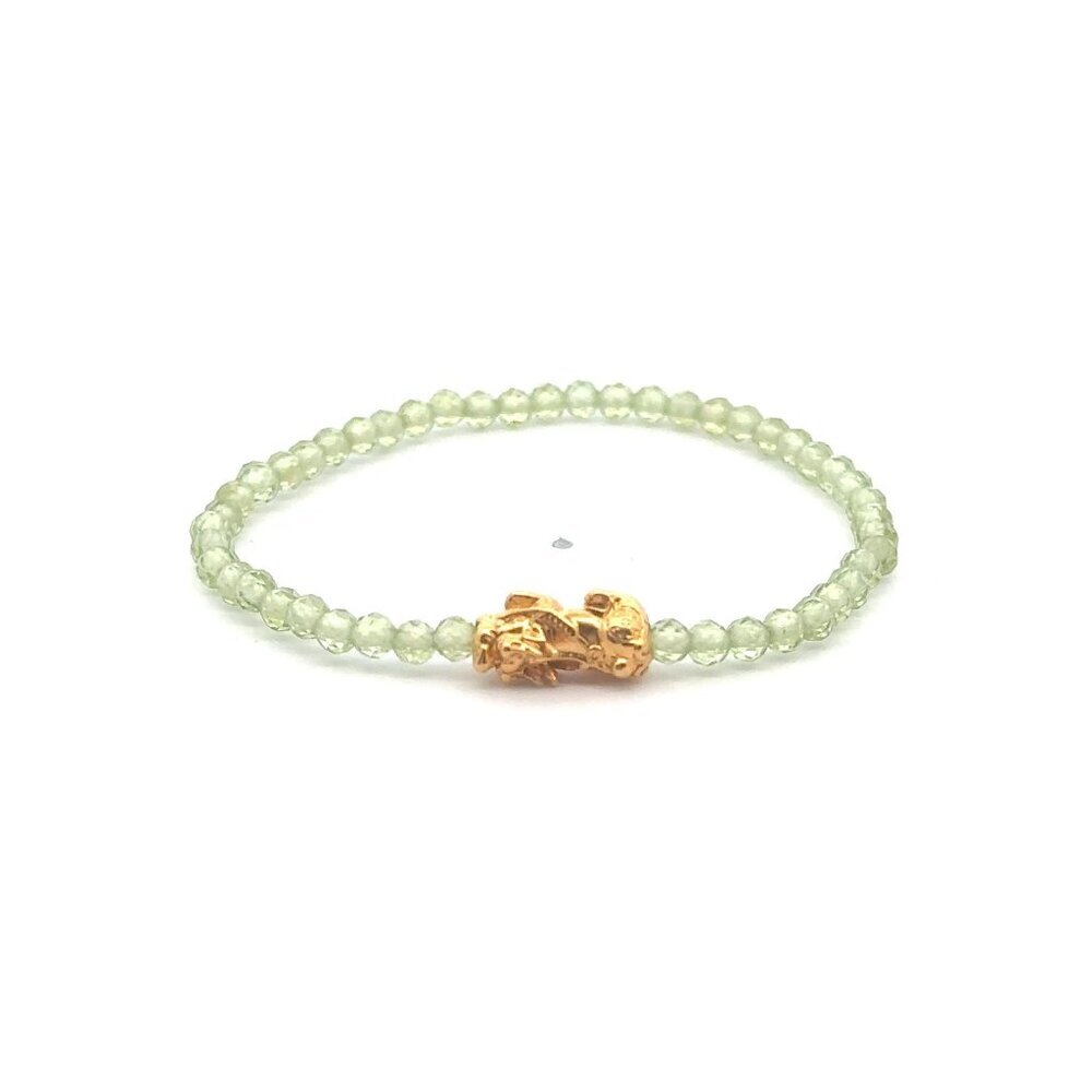 18K Gold Pixiu Piyao Bracelet Gemstone Mini Bead Peridot Microfaceted 4mm August